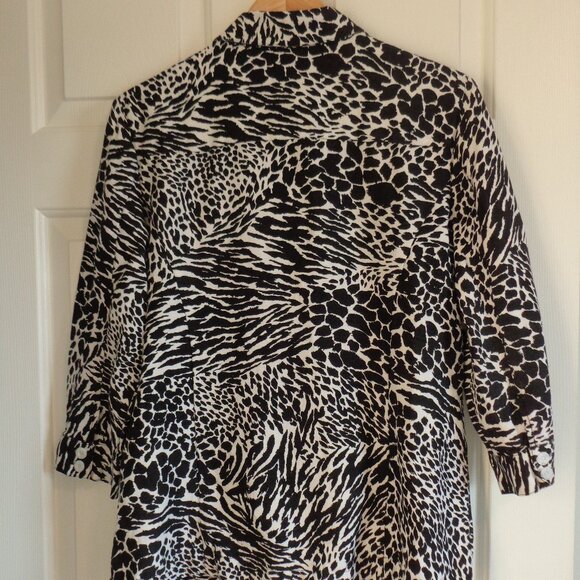 Covington Black & White Animal Print Button Up 2 Pocket Linen Blend Jacket Sz L - Picture 2 of 9